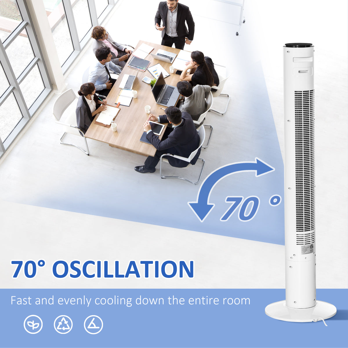 Freestanding Tower Fan Cooling for Home Bedroom with Oscillating, 3 Speed, 12h Timer, LED Sensor Panel, Remote Controller, White-Fans-DECOROLALA