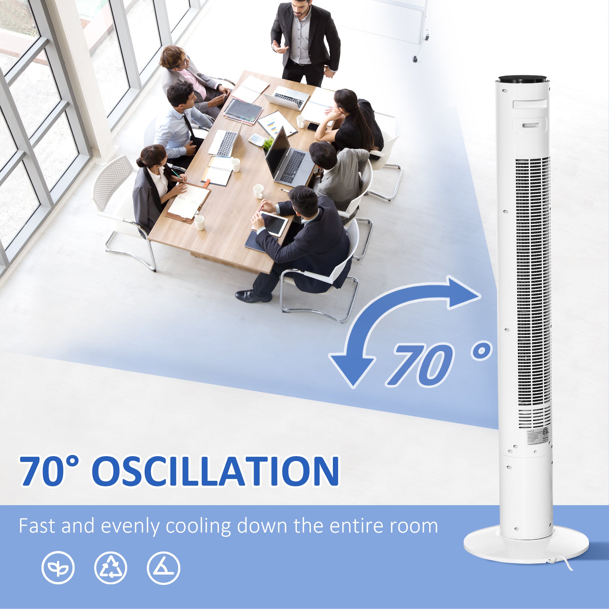 Freestanding Tower Fan Cooling for Home Bedroom with Oscillating, 3 Speed, 12h Timer, LED Sensor Panel, Remote Controller, White-Fans-DECOROLALA