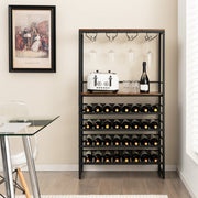 Freestanding Wine Bakers Rack with 4-Tier Wine Storage and 4 Rows of Stemware Racks-Wine Racks-DECOROLALA