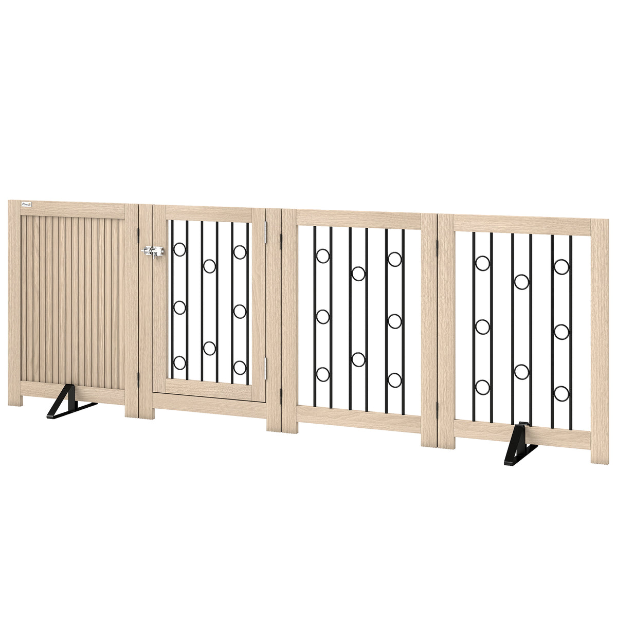 Freestanding Wooden Dog Gate - 4-Panel Foldable Pet Gate with Door-Dog Supplies-DECOROLALA