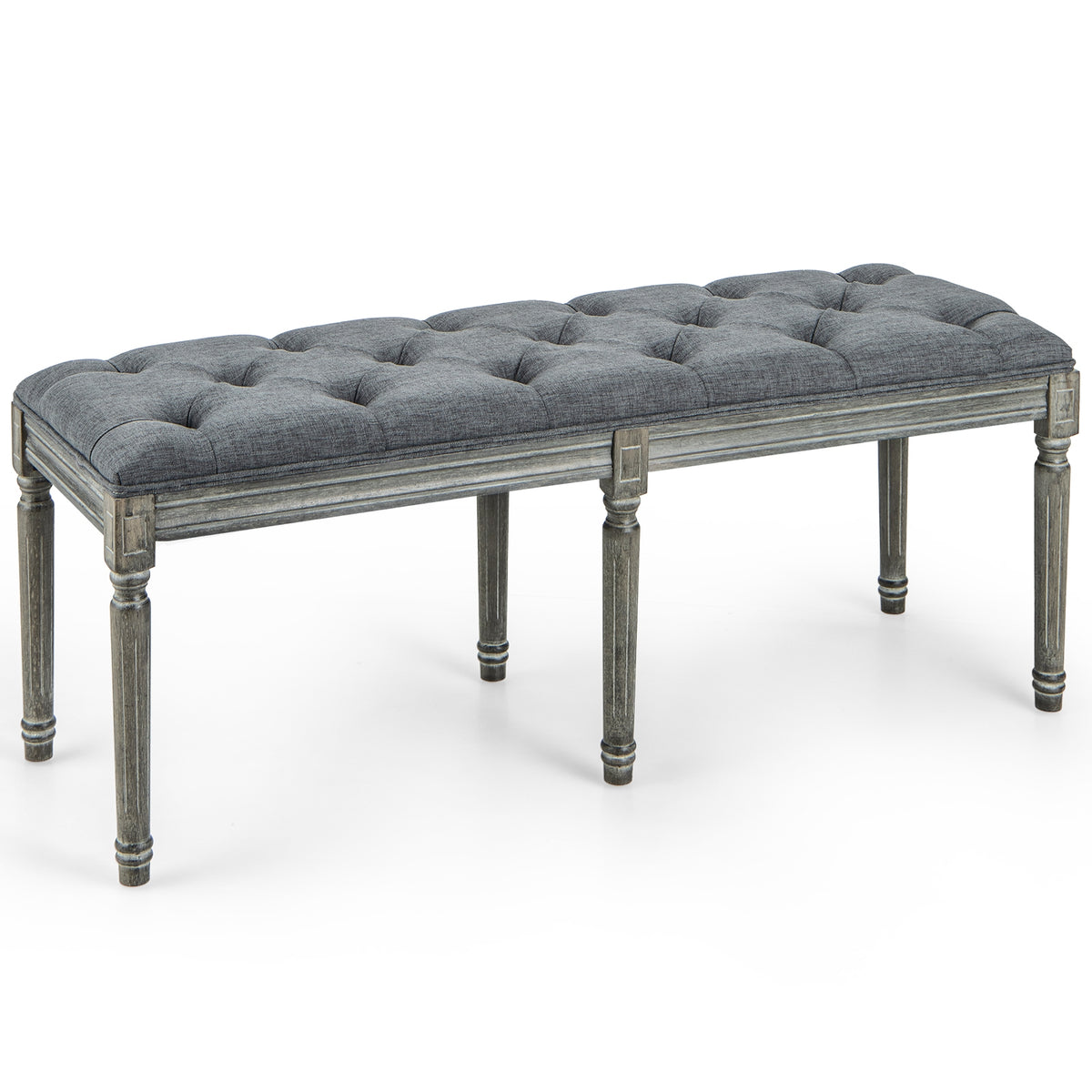 French Vintage Entryway Bench 47 Inch Upholstered Dining Bench-Gray-Ottomans-DECOROLALA