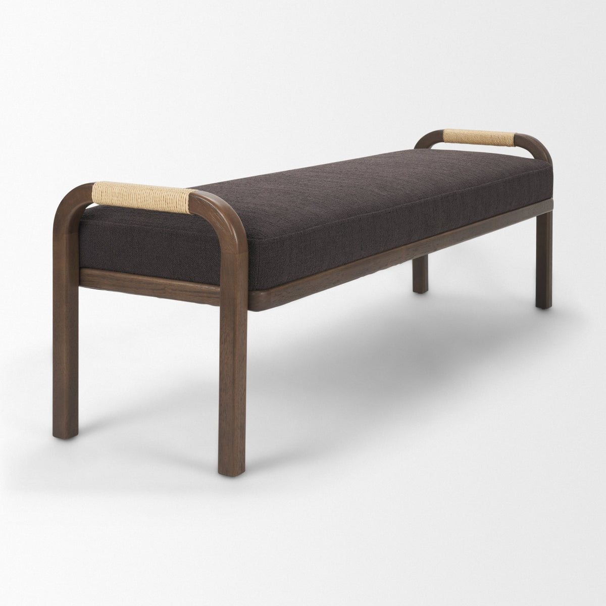 Freya Upholstered Bench | Oatmeal Fabric | Brown Wood Frame-Benches-DECOROLALA