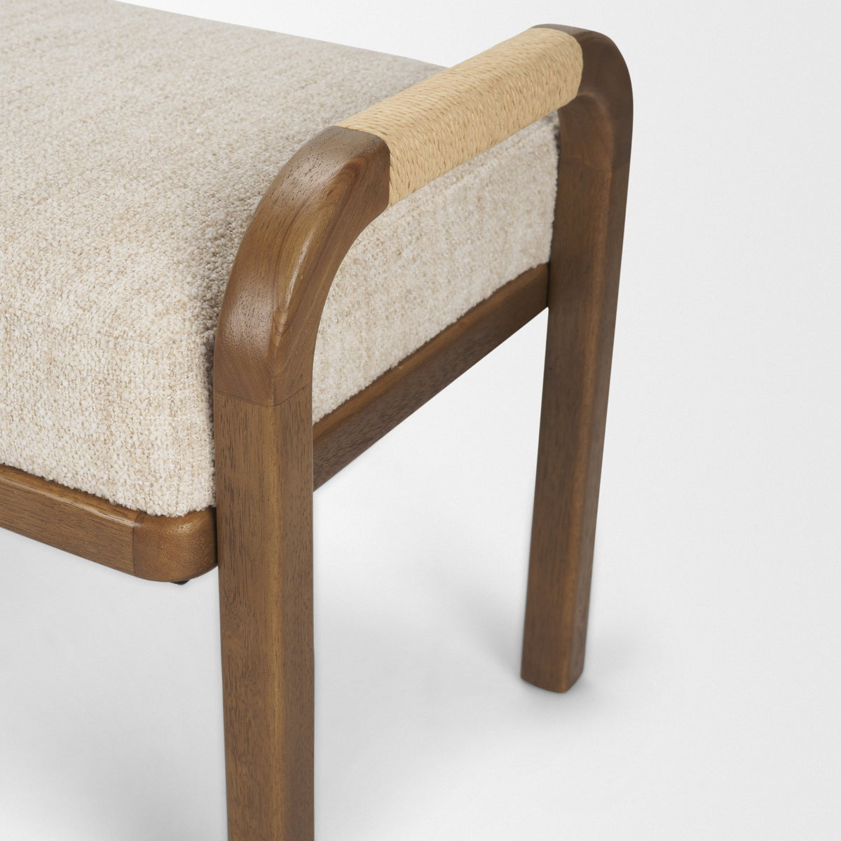 Freya Upholstered Bench | Oatmeal Fabric | Brown Wood Frame-Benches-DECOROLALA