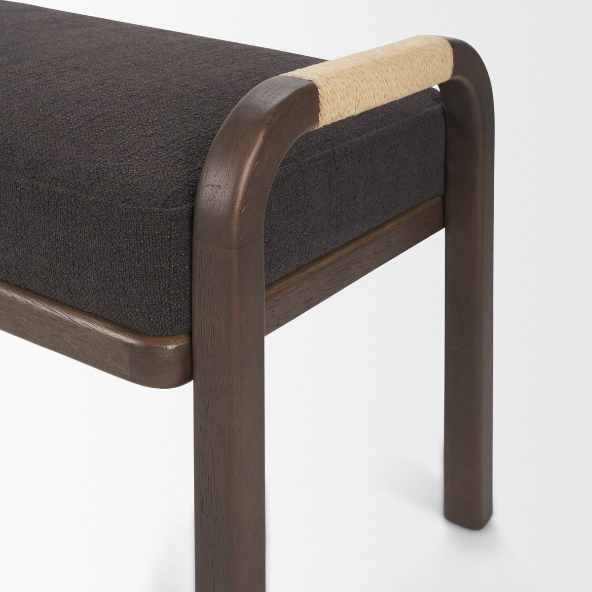 Freya Upholstered Bench | Oatmeal Fabric | Brown Wood Frame-Benches-DECOROLALA