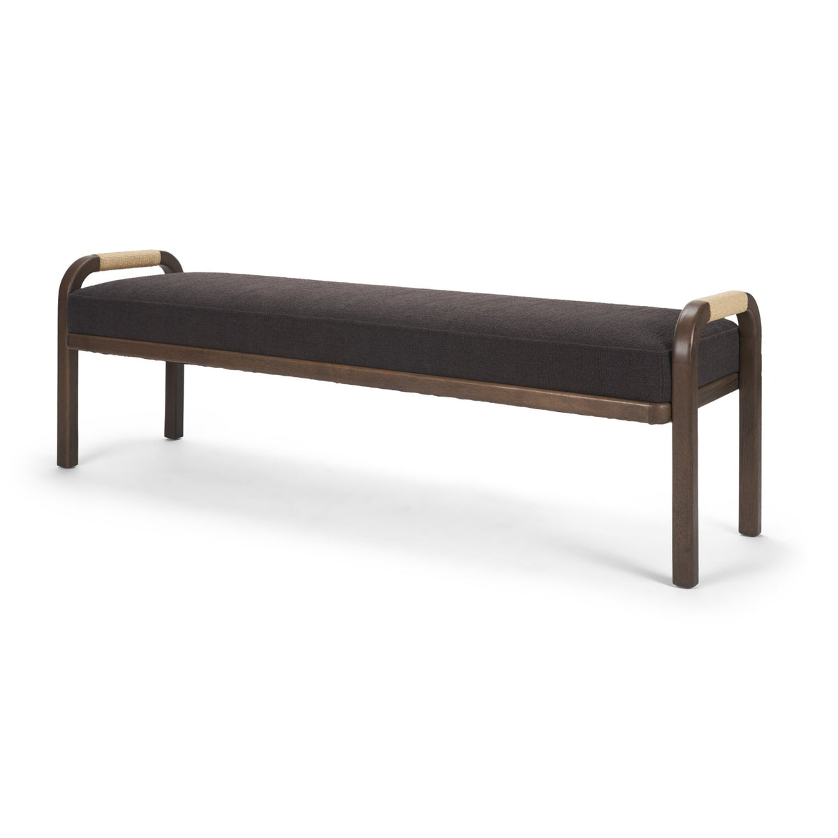 Freya Upholstered Bench | Oatmeal Fabric | Brown Wood Frame-Benches-DECOROLALA