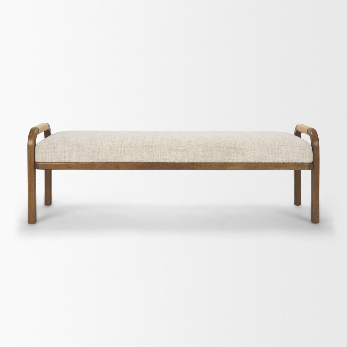 Freya Upholstered Bench | Oatmeal Fabric | Brown Wood Frame-Benches-DECOROLALA