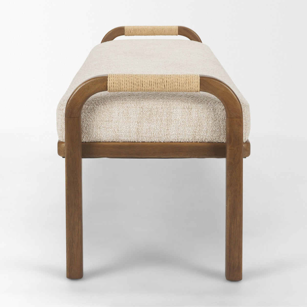 Freya Upholstered Bench | Oatmeal Fabric | Brown Wood Frame-Benches-DECOROLALA