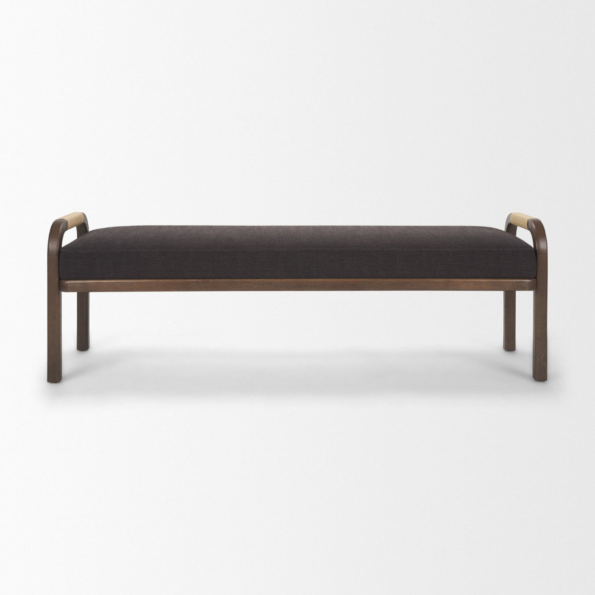 Freya Upholstered Bench | Oatmeal Fabric | Brown Wood Frame-Benches-DECOROLALA