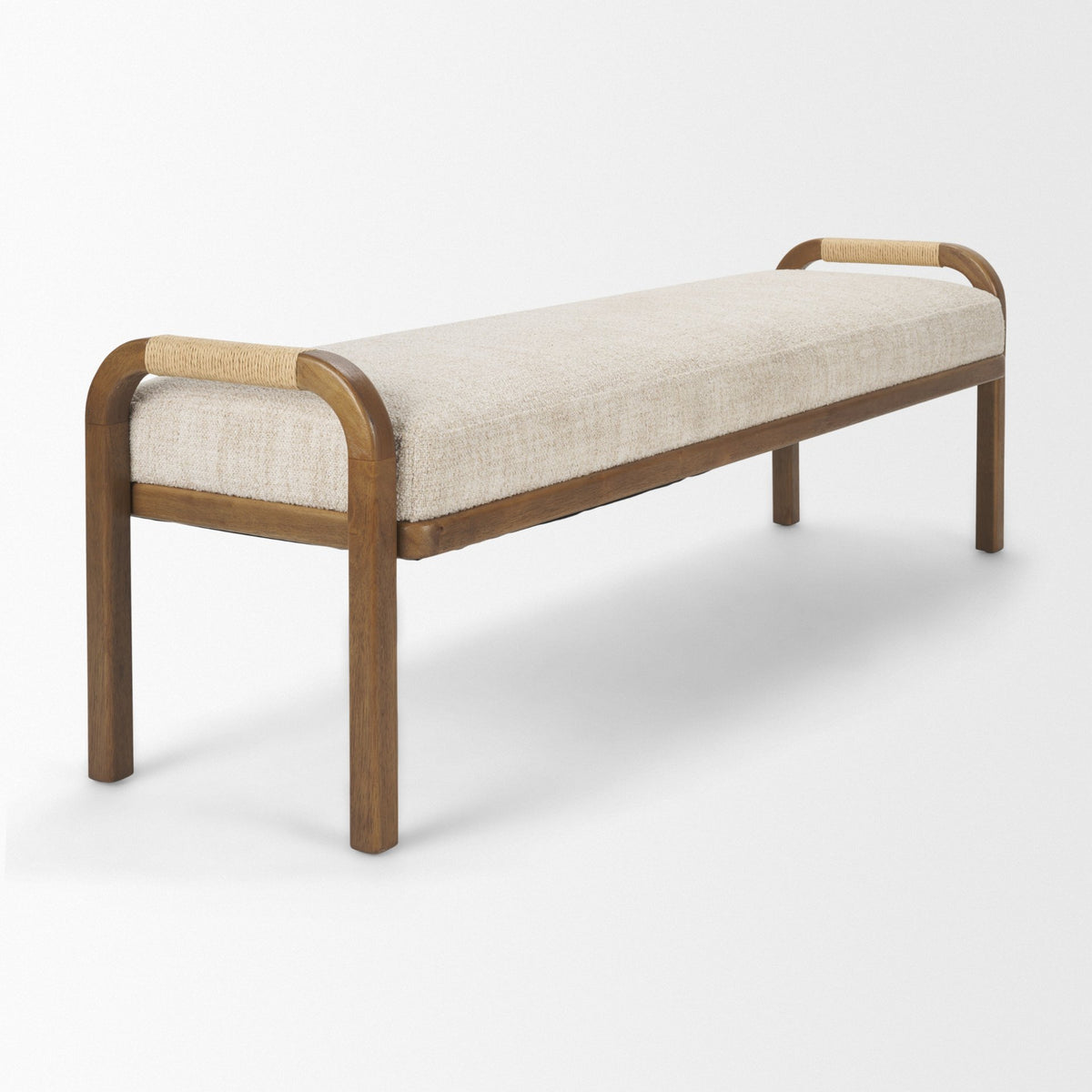 Freya Upholstered Bench | Oatmeal Fabric | Brown Wood Frame-Benches-DECOROLALA
