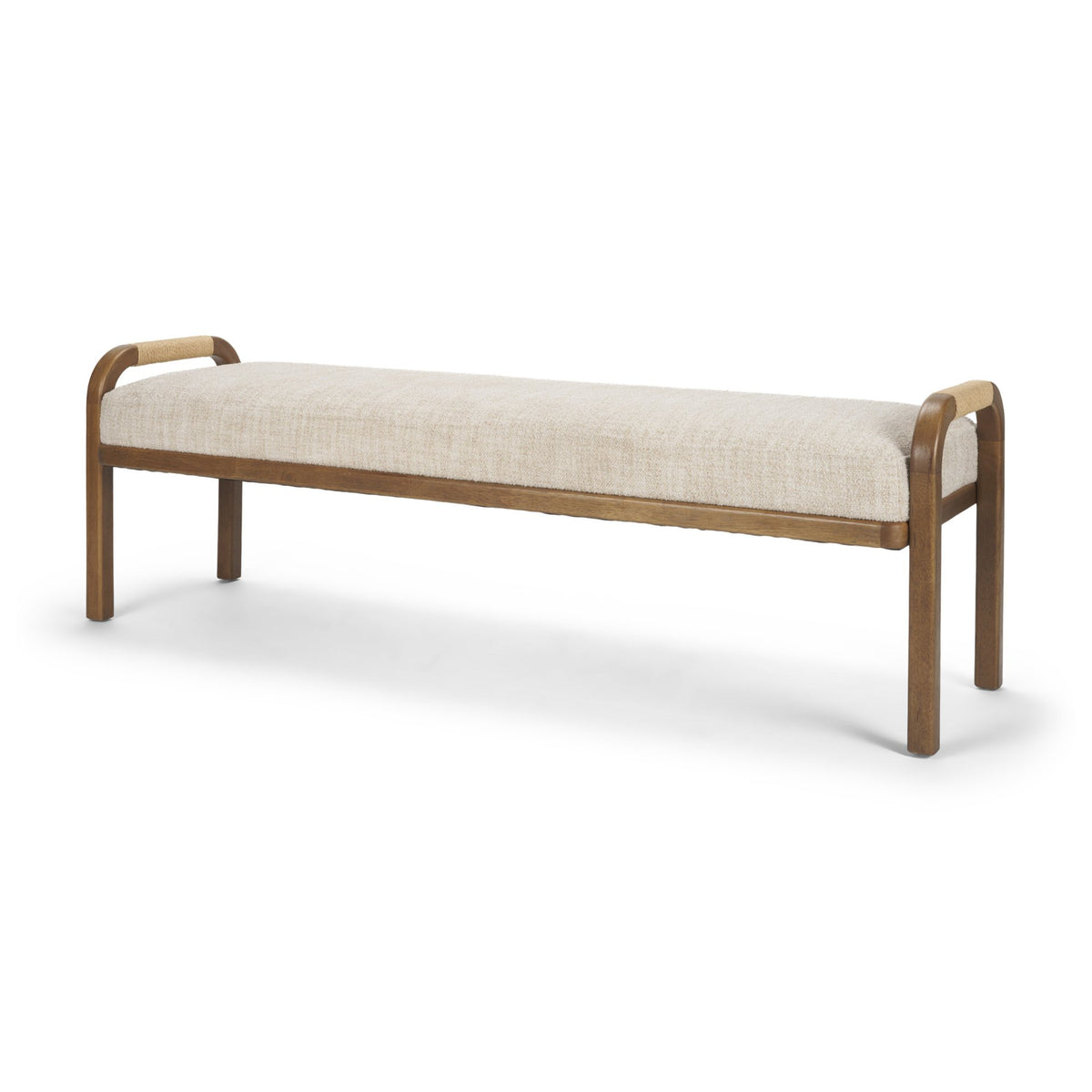 Freya Upholstered Bench | Oatmeal Fabric | Brown Wood Frame-Benches-DECOROLALA