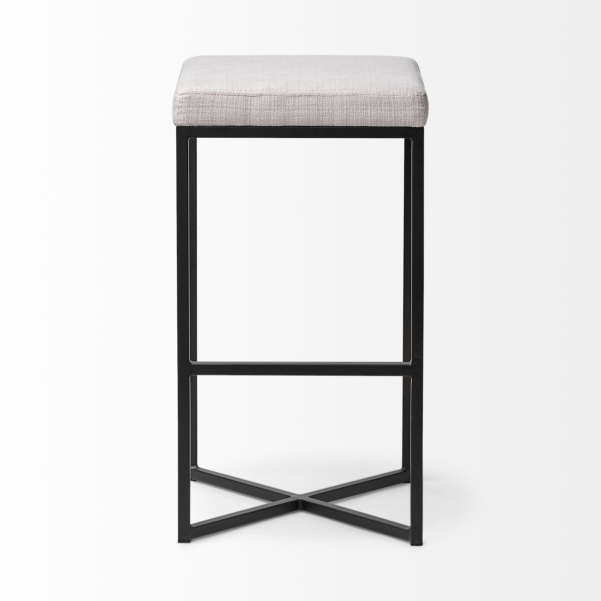 Frodo 29.75H Seat Height White Fabric Seat Black Metal Base Stool-Bar Stools-DECOROLALA