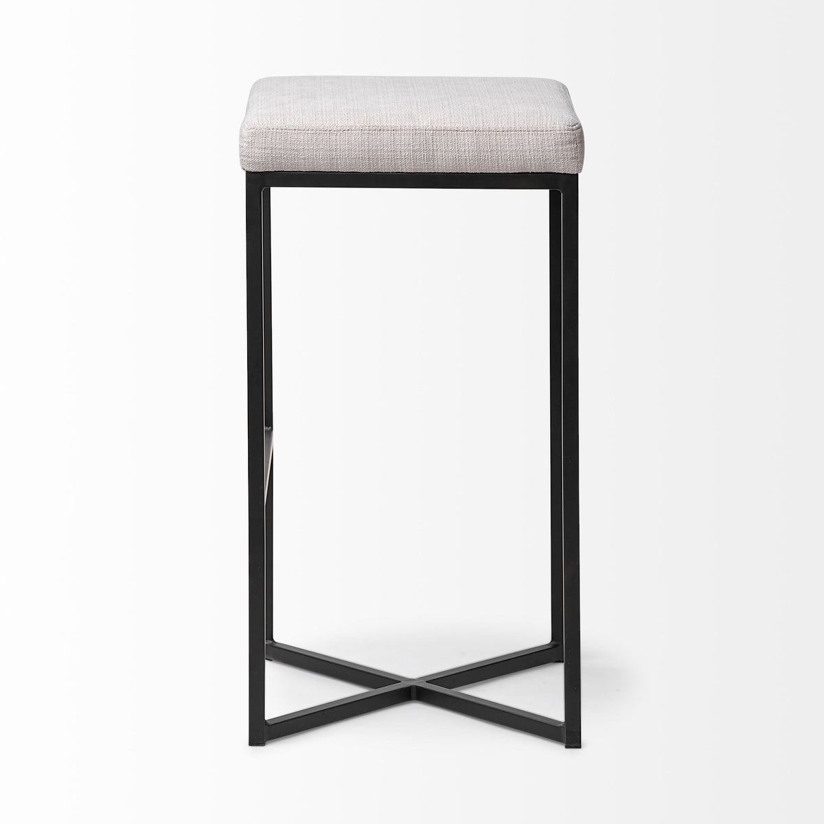 Frodo 29.75H Seat Height White Fabric Seat Black Metal Base Stool-Bar Stools-DECOROLALA