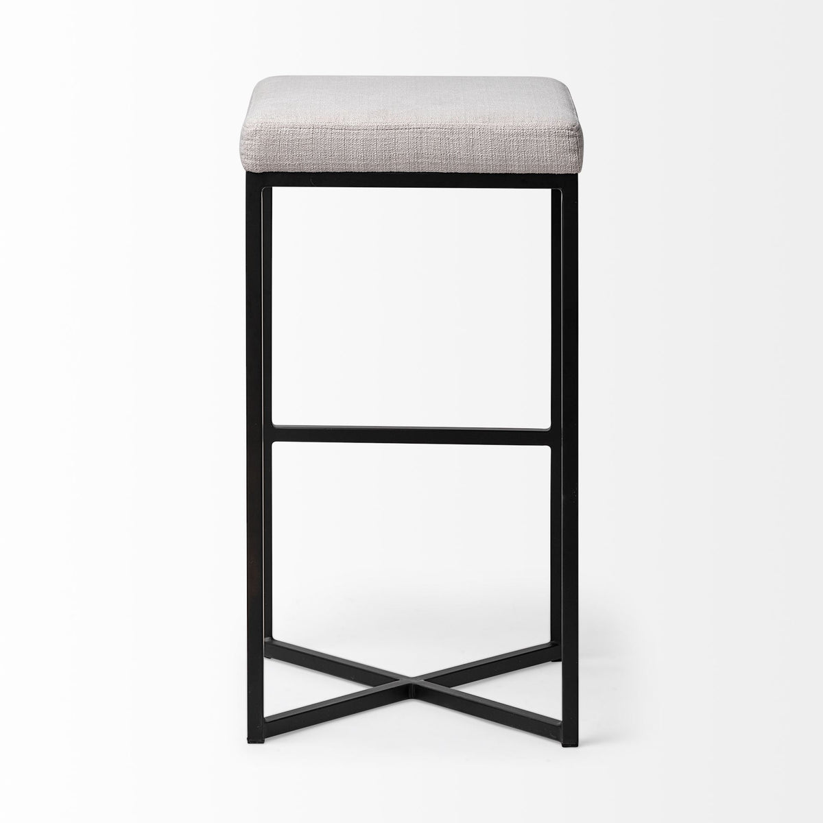 Frodo 29.75H Seat Height White Fabric Seat Black Metal Base Stool-Bar Stools-DECOROLALA