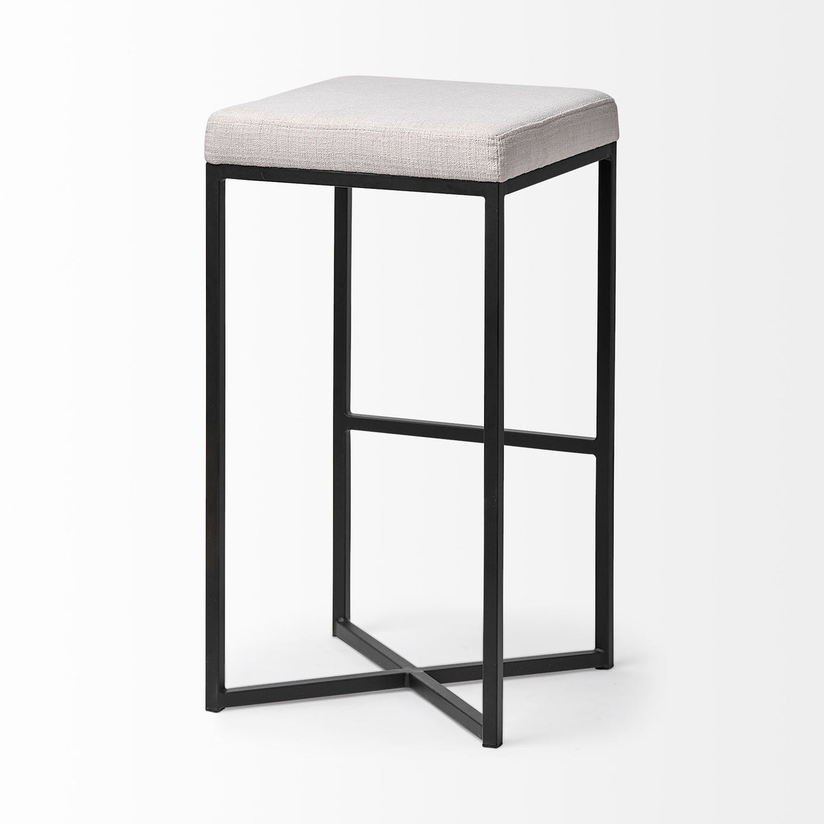 Frodo 29.75H Seat Height White Fabric Seat Black Metal Base Stool-Bar Stools-DECOROLALA