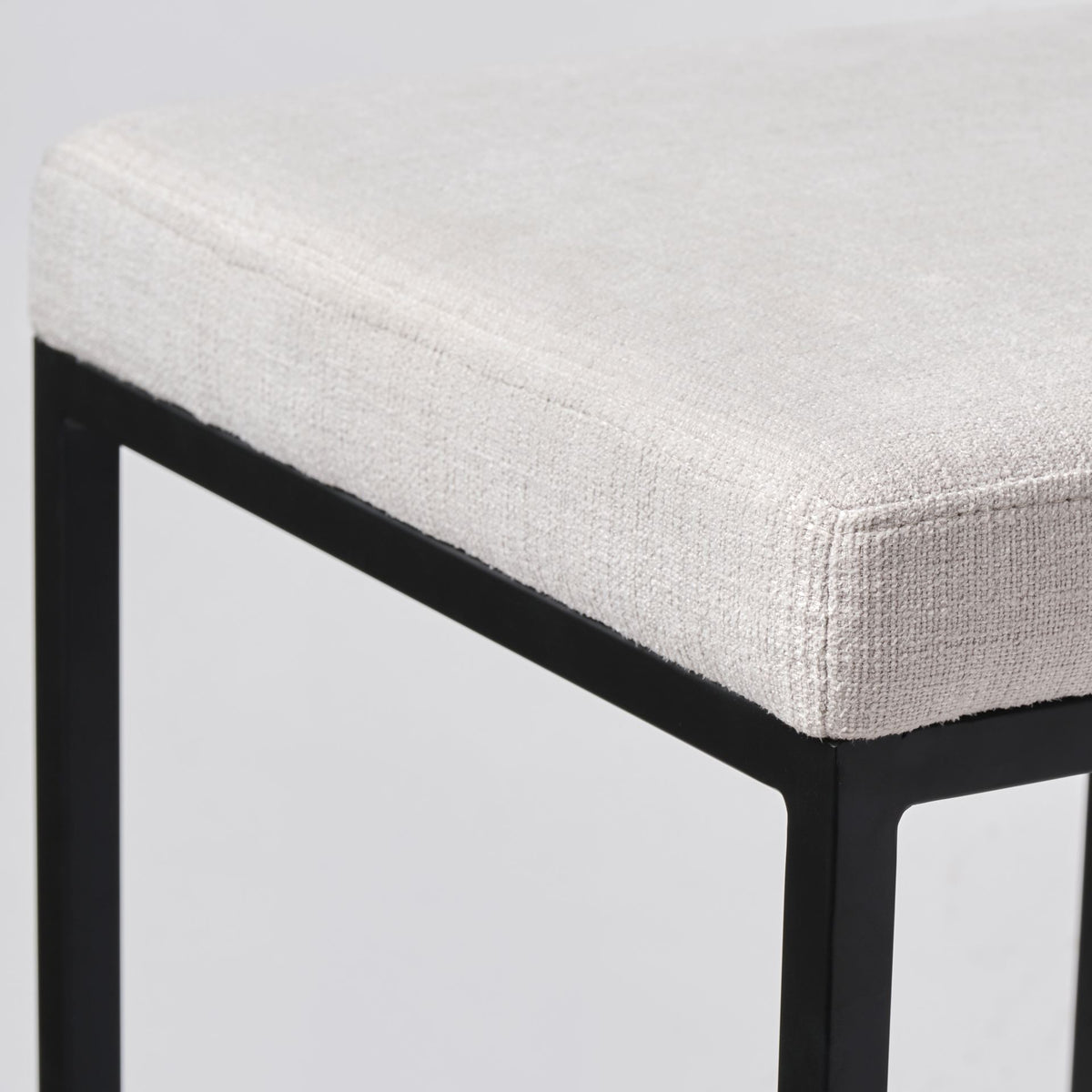 Frodo 29.75H Seat Height White Fabric Seat Black Metal Base Stool-Bar Stools-DECOROLALA