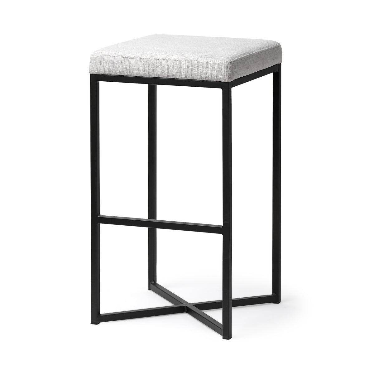 Frodo Bar Stool White Fabric Seat Black Metal Base-Bar Stools-DECOROLALA