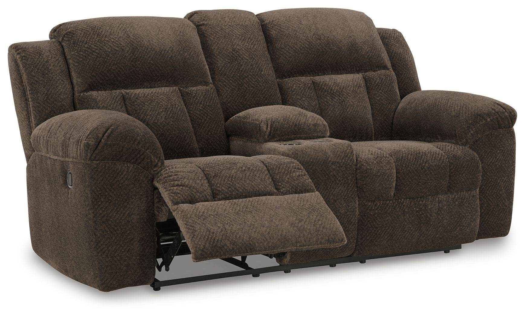 Frohn Reclining Loveseat Console - Chocolate-Reclining Loveseats-DECOROLALA
