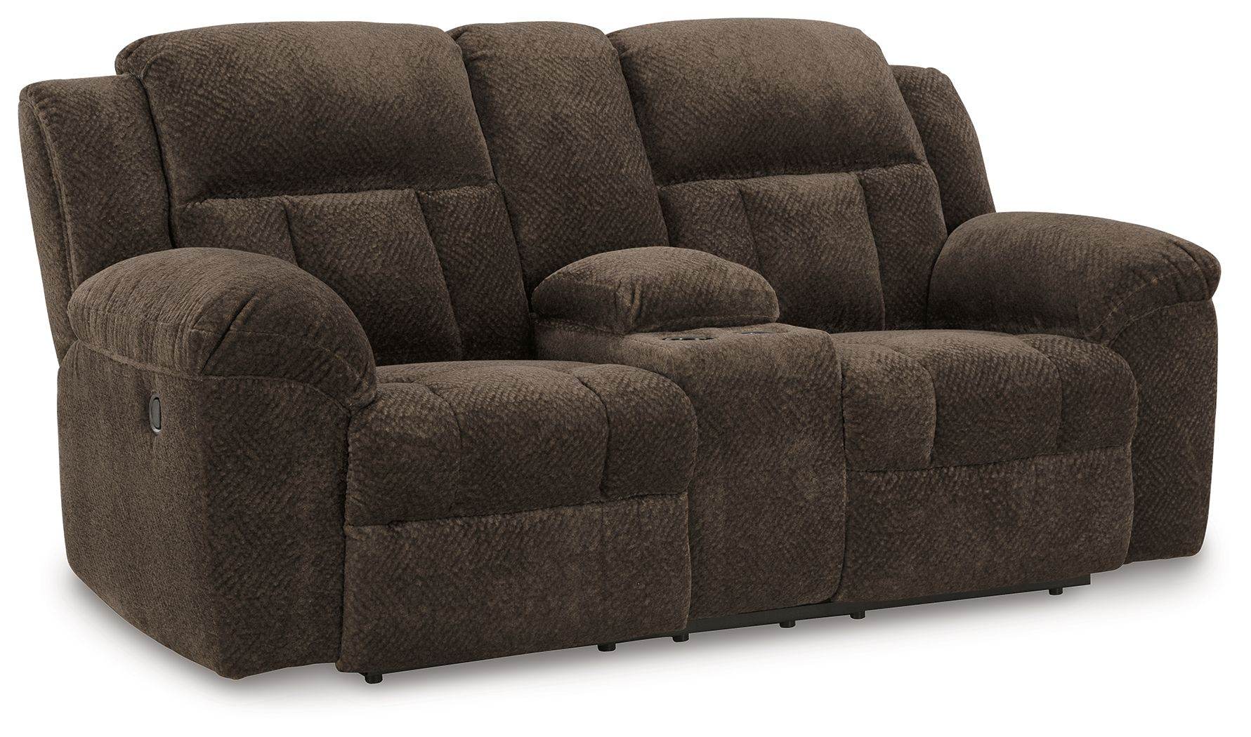 Frohn Reclining Loveseat Console - Chocolate-Reclining Loveseats-DECOROLALA