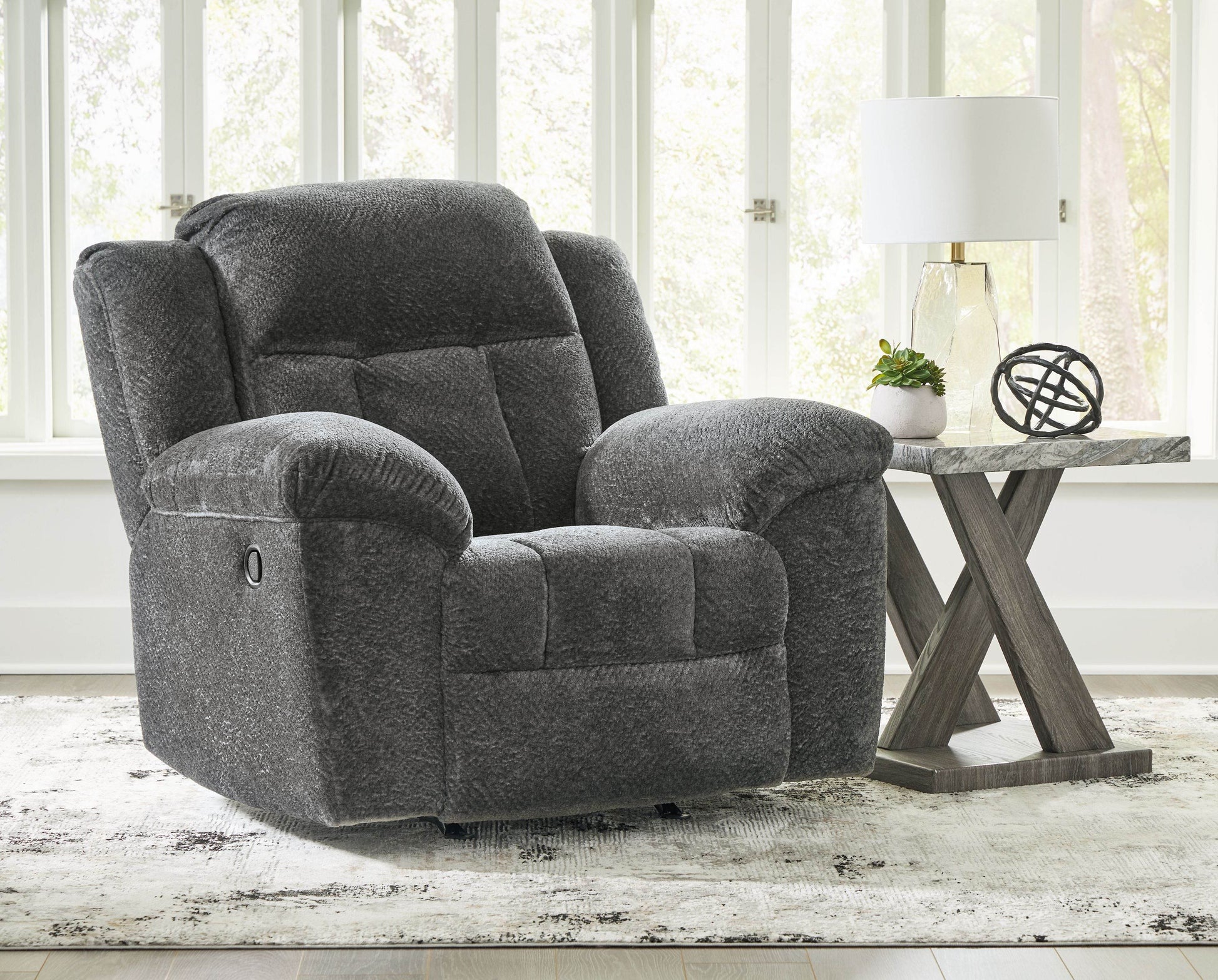 Frohn Rocker Recliner - Graphite Fabric-Rocker Chairs-DECOROLALA