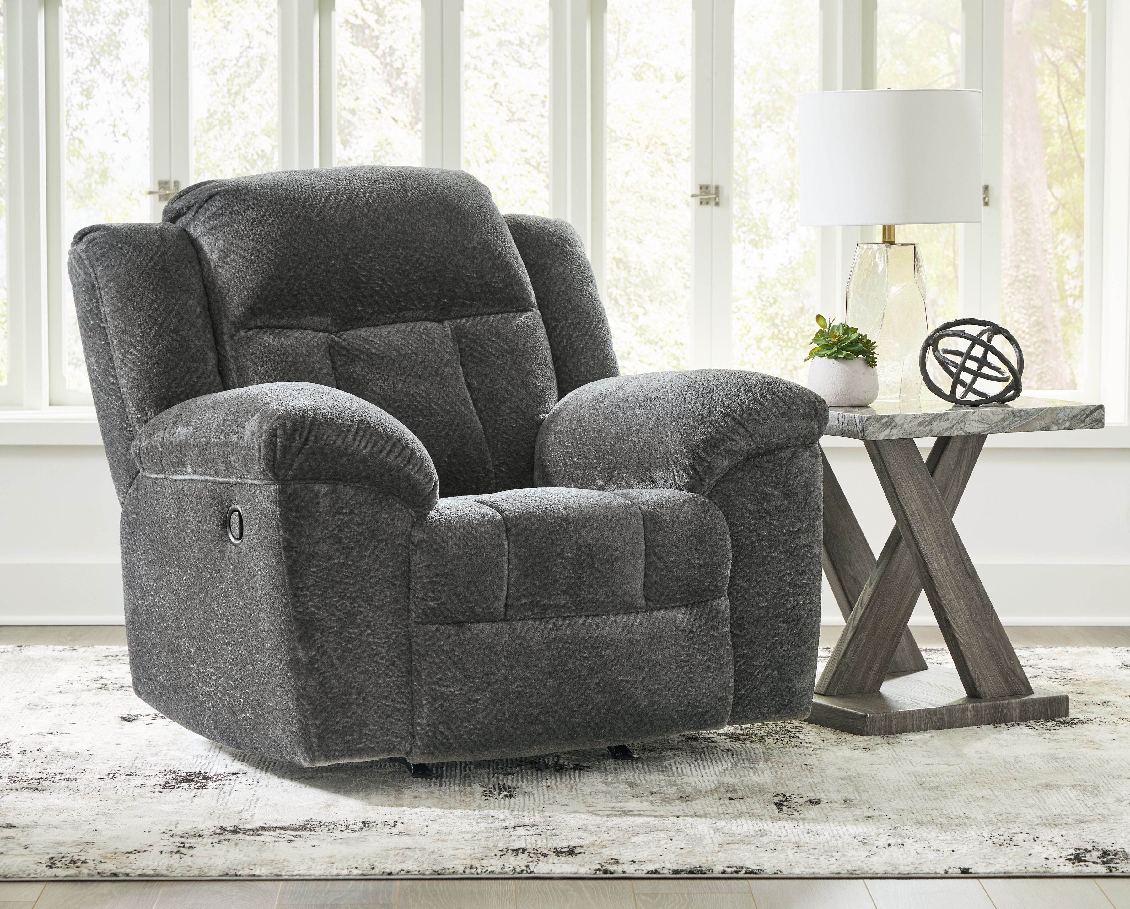 Frohn Rocker Recliner - Graphite Fabric-Rocker Chairs-DECOROLALA