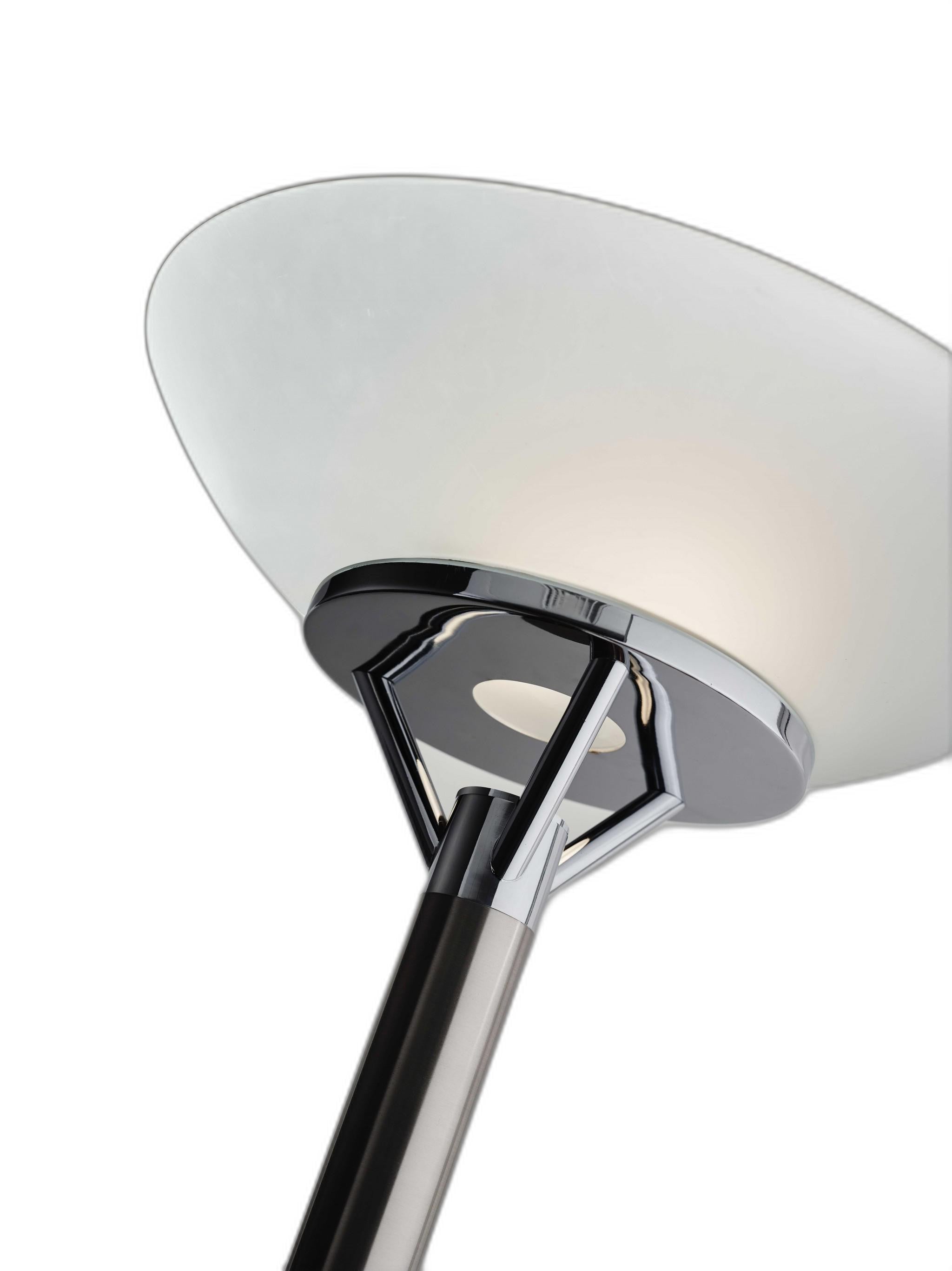 Frosted Glass Shade Uplighting Torchiere In Brushed Steel-Floor Lamps-DECOROLALA