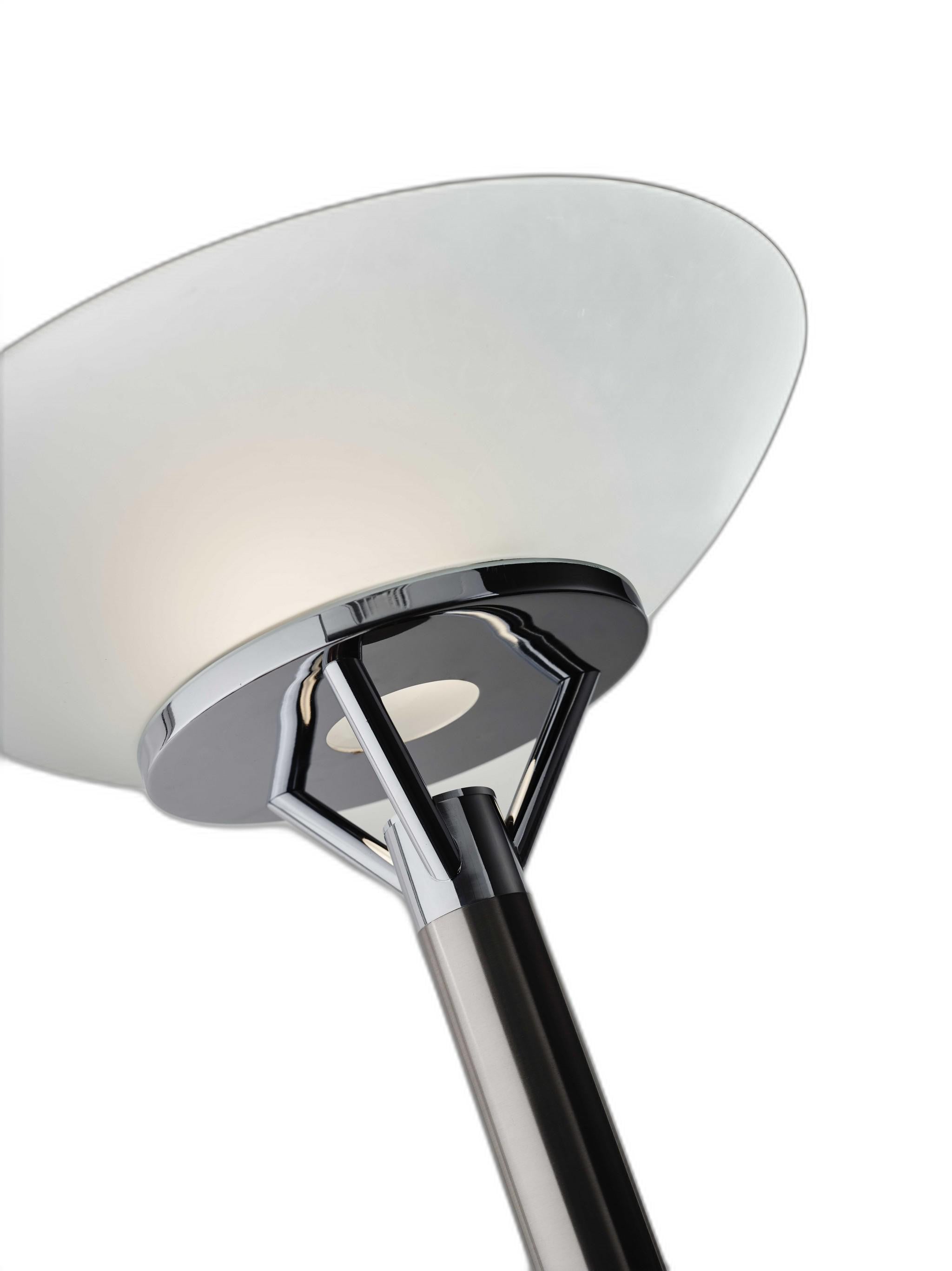 Frosted Glass Shade Uplighting Torchiere In Brushed Steel-Floor Lamps-DECOROLALA