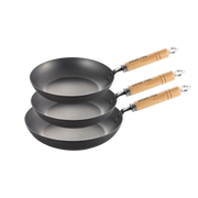 Yoshikawa Cook-Pal Ren Series Carbon Steel Fry Pan Set – 20cm, 24cm, 28cm | Made in Japan-0