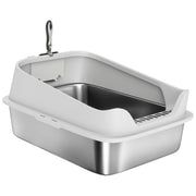 Cat Litter Box Stainless Steel with Metal Litter Scoop, Never Absorbs Odors, Anti Leakage, 24" x 16" x 12", Grey