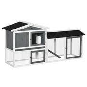 Enclos-cabane pour lapins en bois de 69", parc de jeu avec espace d’exercice, bac amovible, rampe et boîte de course, blanc