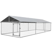 Parc extérieur pour chiens de 19.7' x 7.5' x 4.9', résistant aux intempéries, avec espace de jeu, pour chiens moyens et doux, avec couverture résistante aux UV et imperméable, argenté