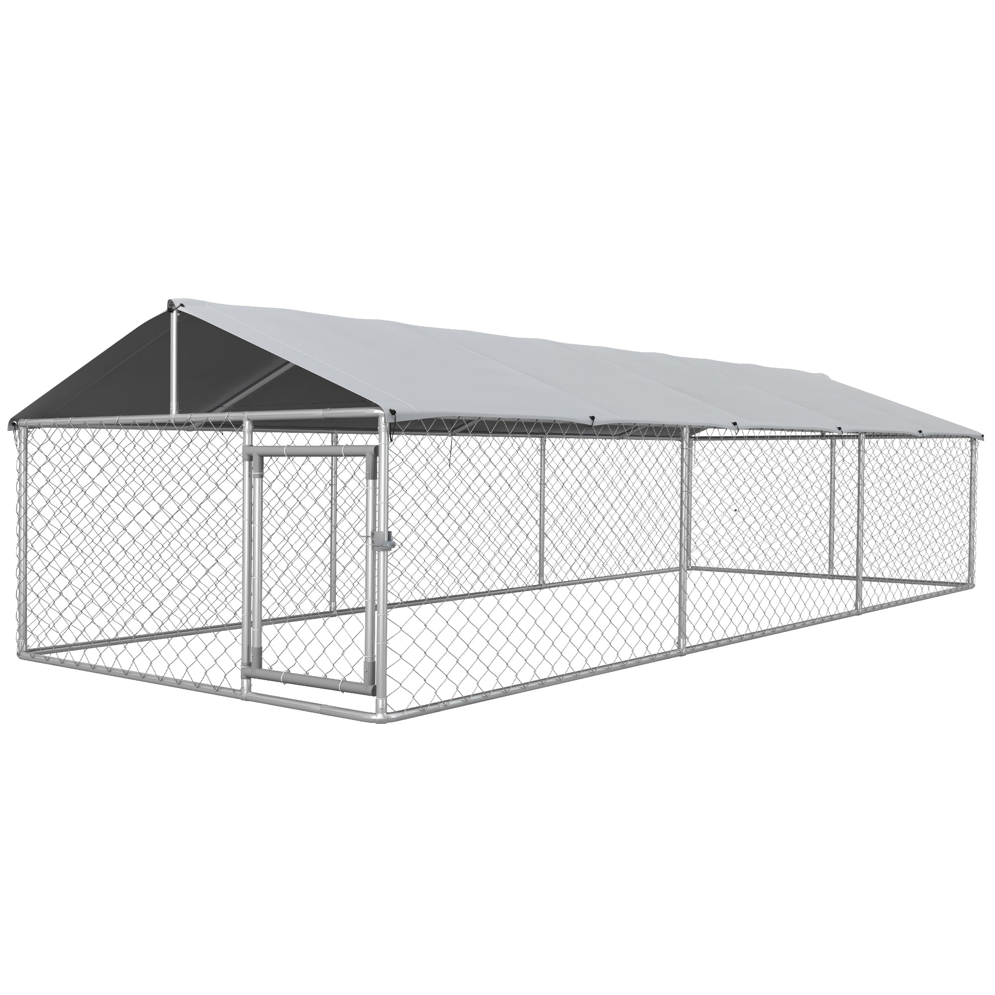 19.7' x 7.5' x 4.9' Outdoor Dog Kennel Weatherproof Play Run for Medium Gentle Dogs with UV & Waterproof Cover, Silver