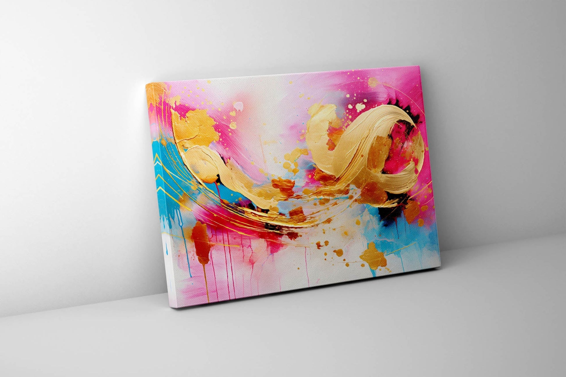 Fuchsia Gold Abstract Canvas Print 48x36-Canvas Print-DECOROLALA