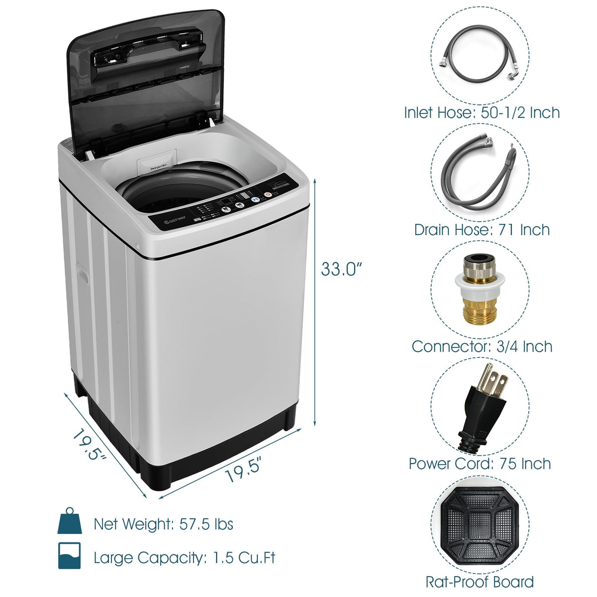 Full-Automatic Washing Machine 1.5 Cu.Ft 11 LBS Washer and Dryer-Gray-Washing Machines-DECOROLALA