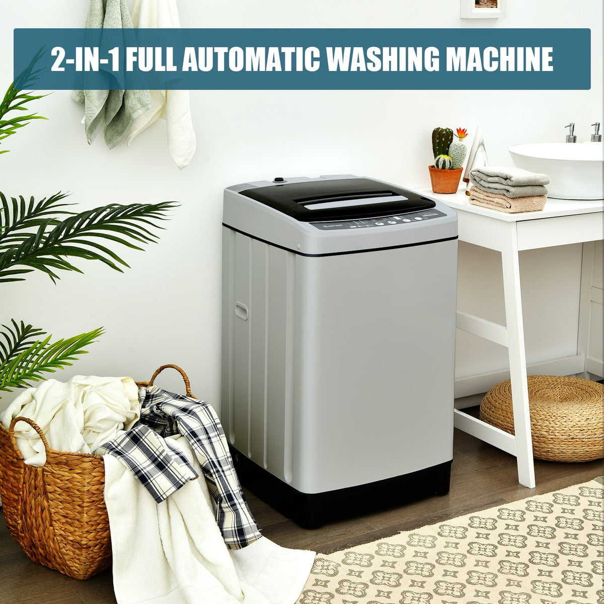 Full-Automatic Washing Machine 1.5 Cu.Ft 11 LBS Washer and Dryer-Gray-Washing Machines-DECOROLALA