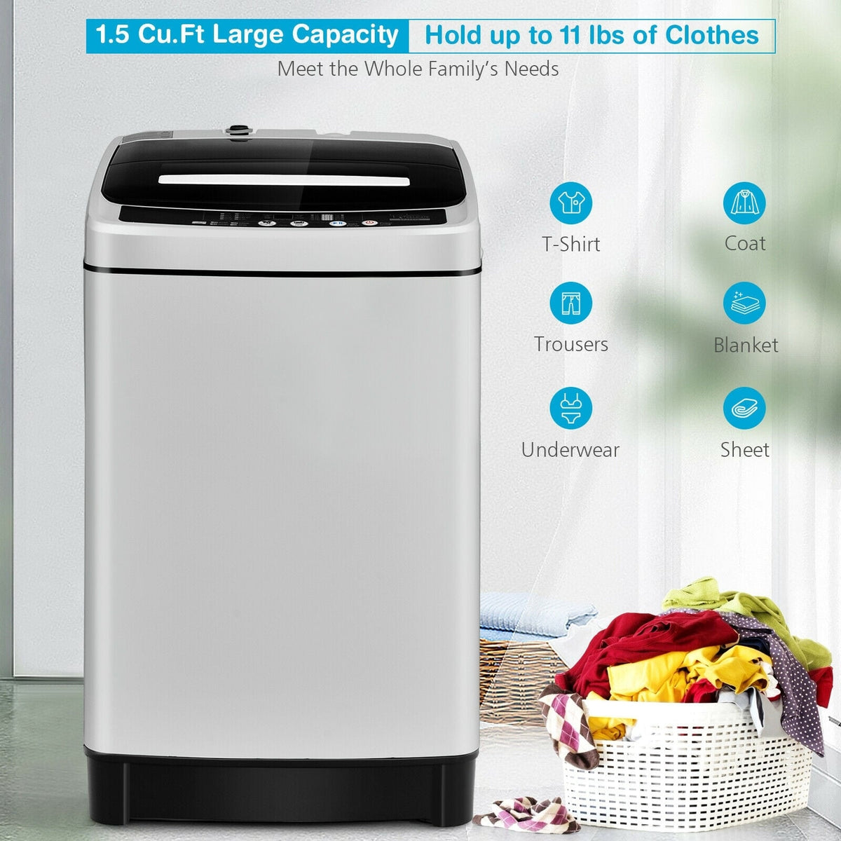 Full-Automatic Washing Machine 1.5 Cu.Ft 11 LBS Washer and Dryer-Gray-Washing Machines-DECOROLALA
