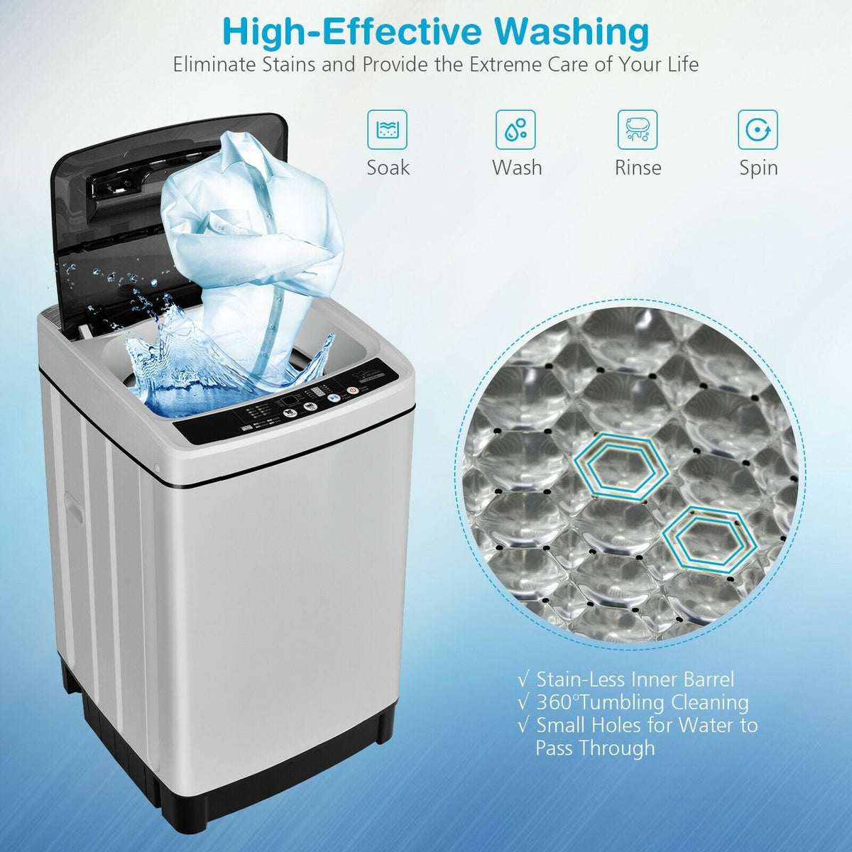 Full-Automatic Washing Machine 1.5 Cu.Ft 11 LBS Washer and Dryer-Gray-Washing Machines-DECOROLALA