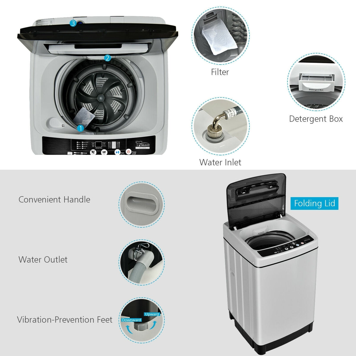 Full-Automatic Washing Machine 1.5 Cu.Ft 11 LBS Washer and Dryer-Gray-Washing Machines-DECOROLALA