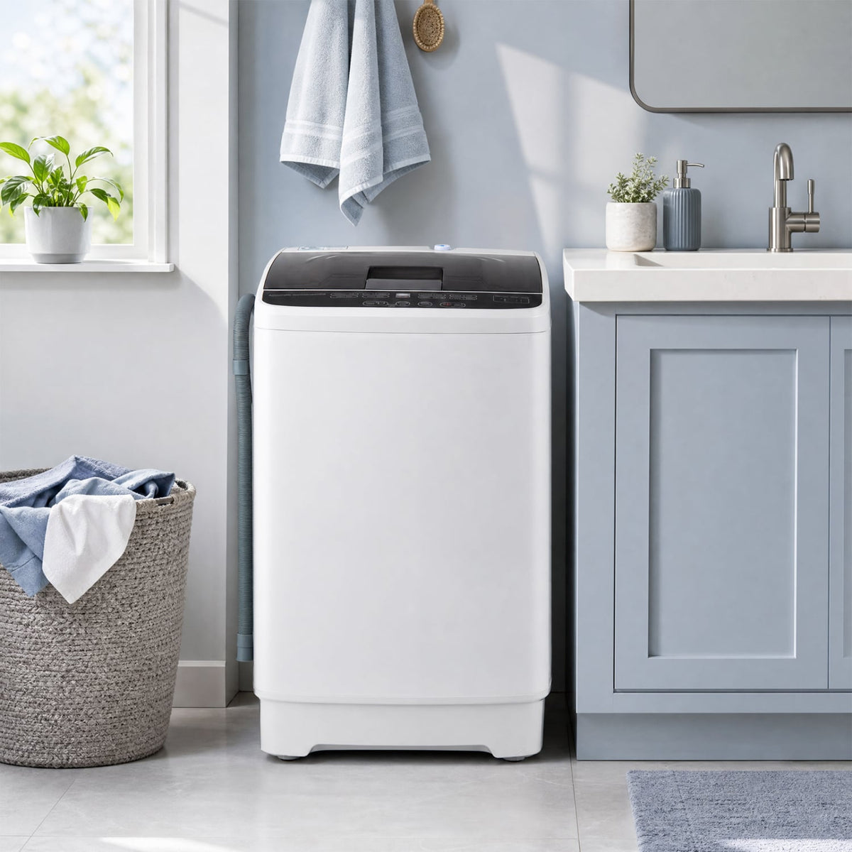 Full Automatic Washing Machine with 8 Preset Programs 6 Water Levels and Built-in Drain Pump-White-Washing Machines-DECOROLALA