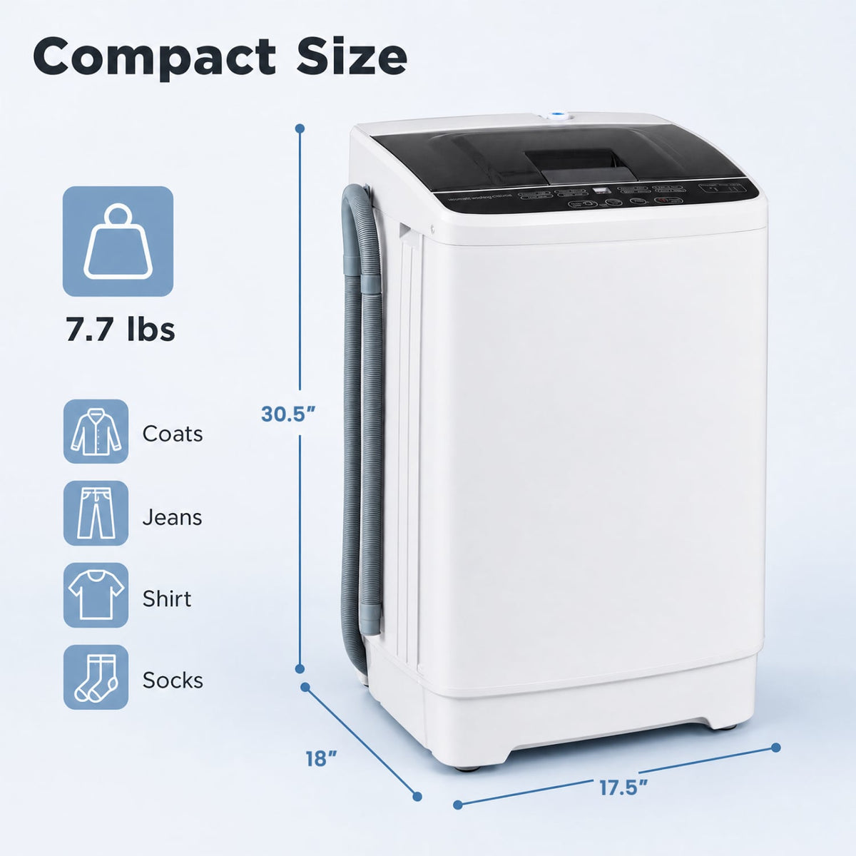 Full Automatic Washing Machine with 8 Preset Programs 6 Water Levels and Built-in Drain Pump-White-Washing Machines-DECOROLALA