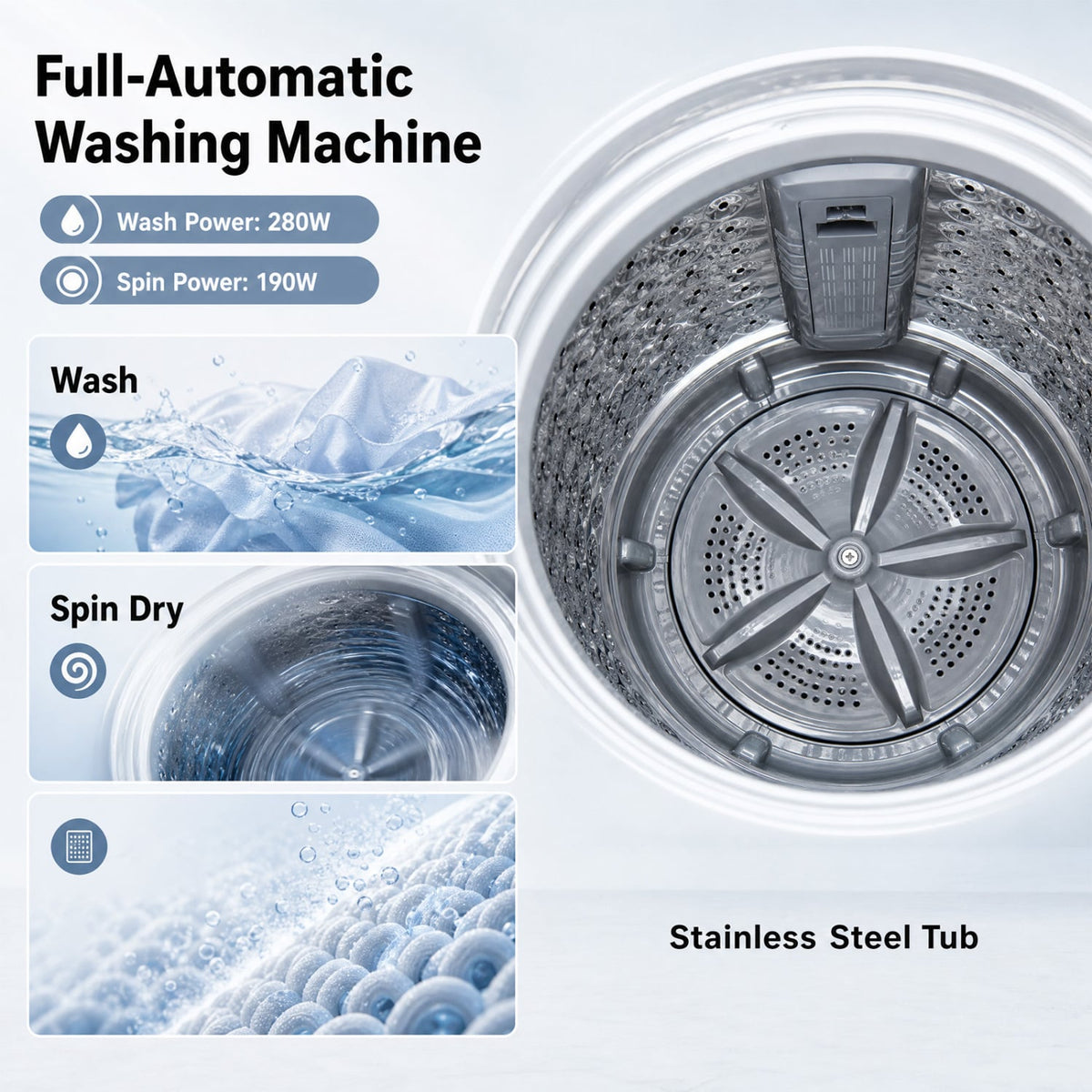 Full Automatic Washing Machine with 8 Preset Programs 6 Water Levels and Built-in Drain Pump-White-Washing Machines-DECOROLALA