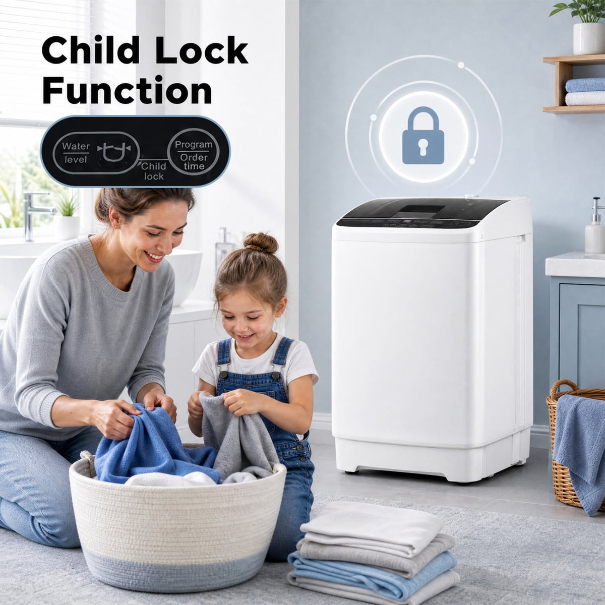 Full Automatic Washing Machine with 8 Preset Programs 6 Water Levels and Built-in Drain Pump-White-Washing Machines-DECOROLALA