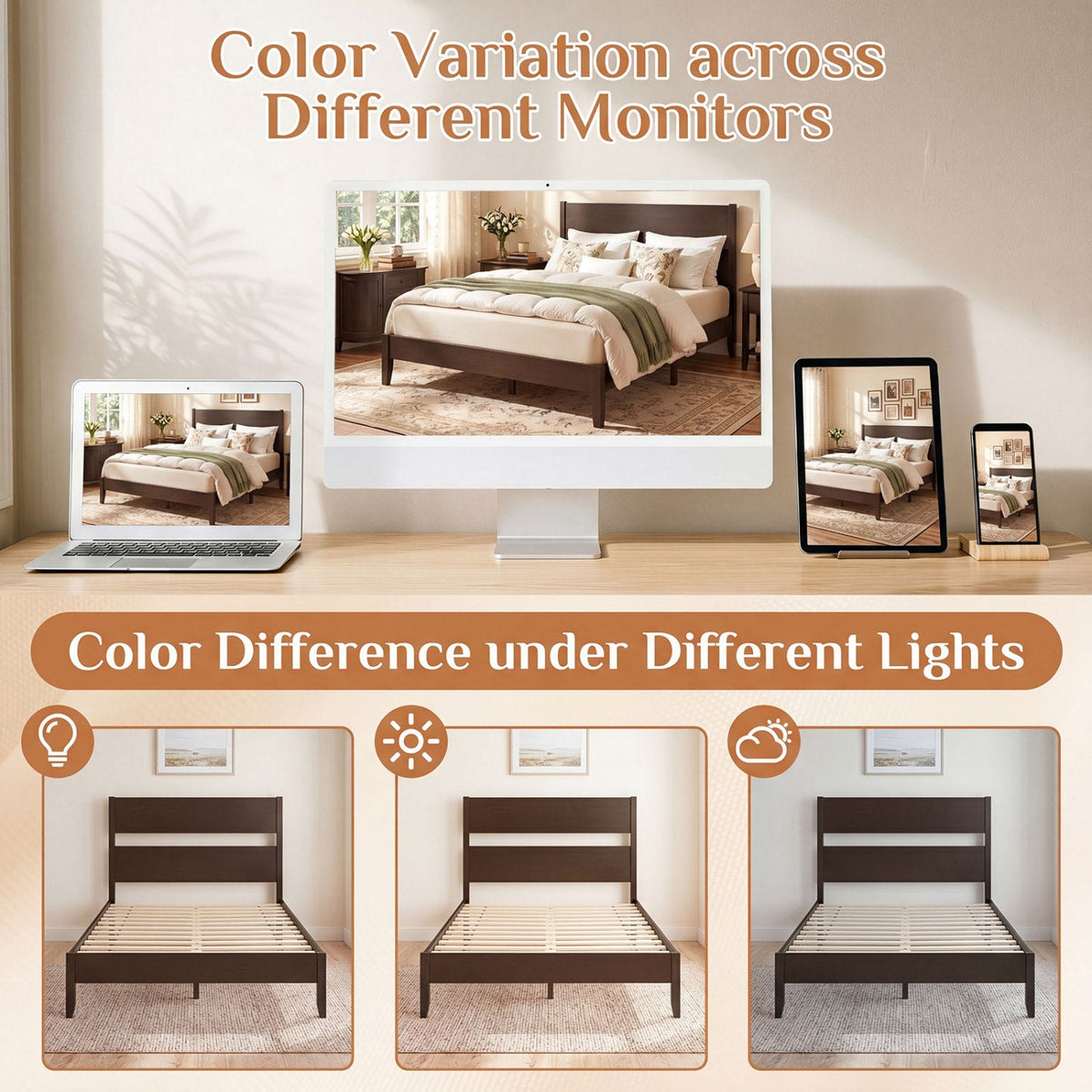 Full Bed Frame with Headboad and Solid Wood Legs 12 Slats-Beds & Bed Frames-DECOROLALA