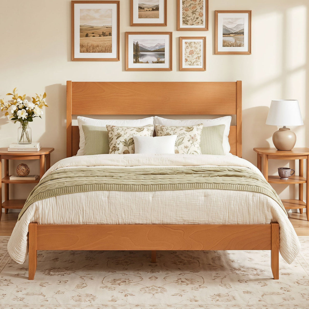 Full Bed Frame with Headboad and Solid Wood Legs 12 Slats-Beds & Bed Frames-DECOROLALA
