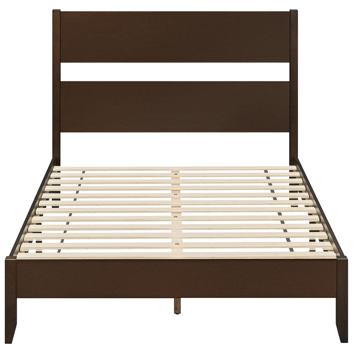 Full Bed Frame with Headboad and Solid Wood Legs 12 Slats-Beds & Bed Frames-DECOROLALA