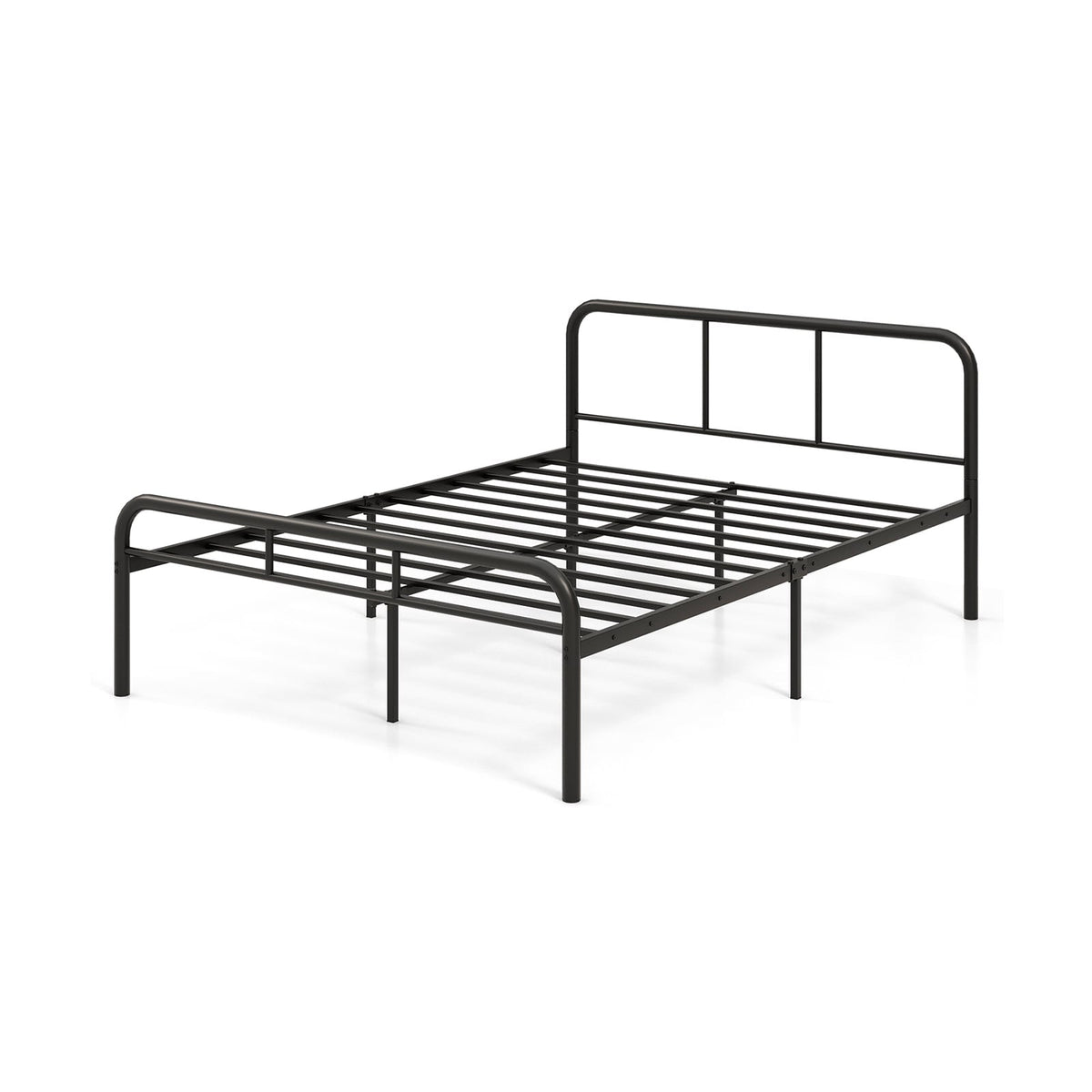 Full Bed Frame with Headboard and Footboard No Box Spring Needed-Black-Simple Bed Frame-DECOROLALA