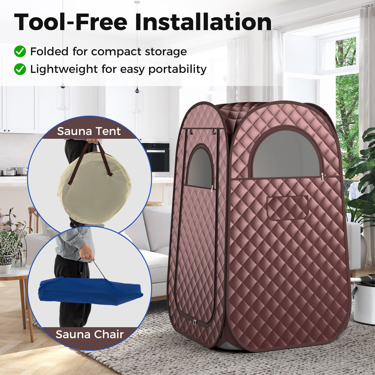 Full-Body Personal Sauna Tent with 1000W 3L Steam Generator for Home Spa Relaxation-Coffee-Saunas-DECOROLALA