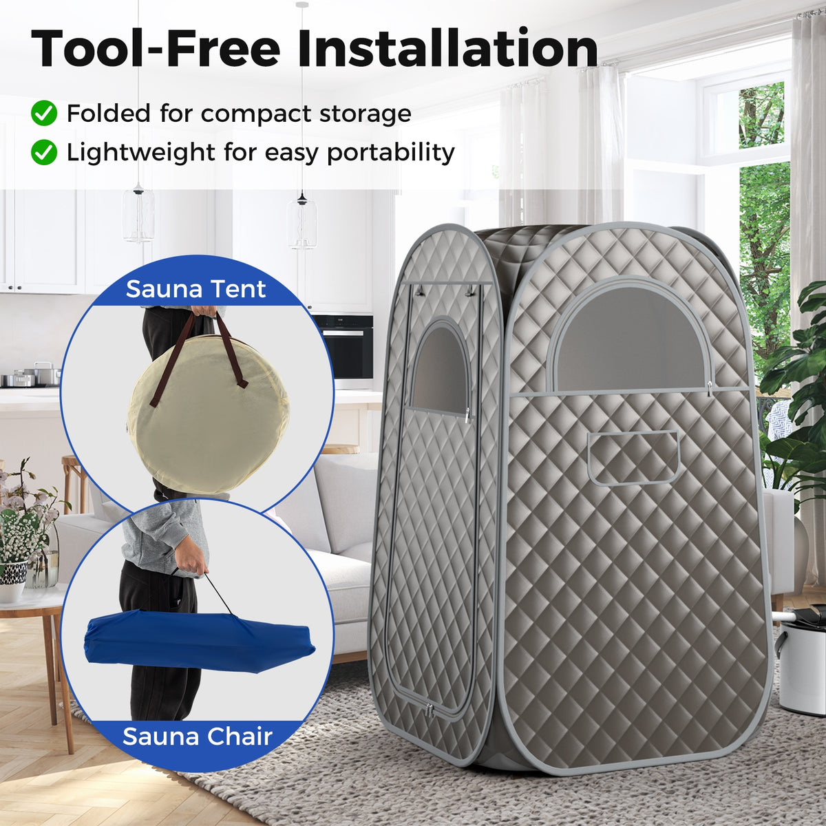 Full-Body Personal Sauna Tent with 1000W 3L Steam Generator for Home Spa Relaxation-Gray-Saunas-DECOROLALA