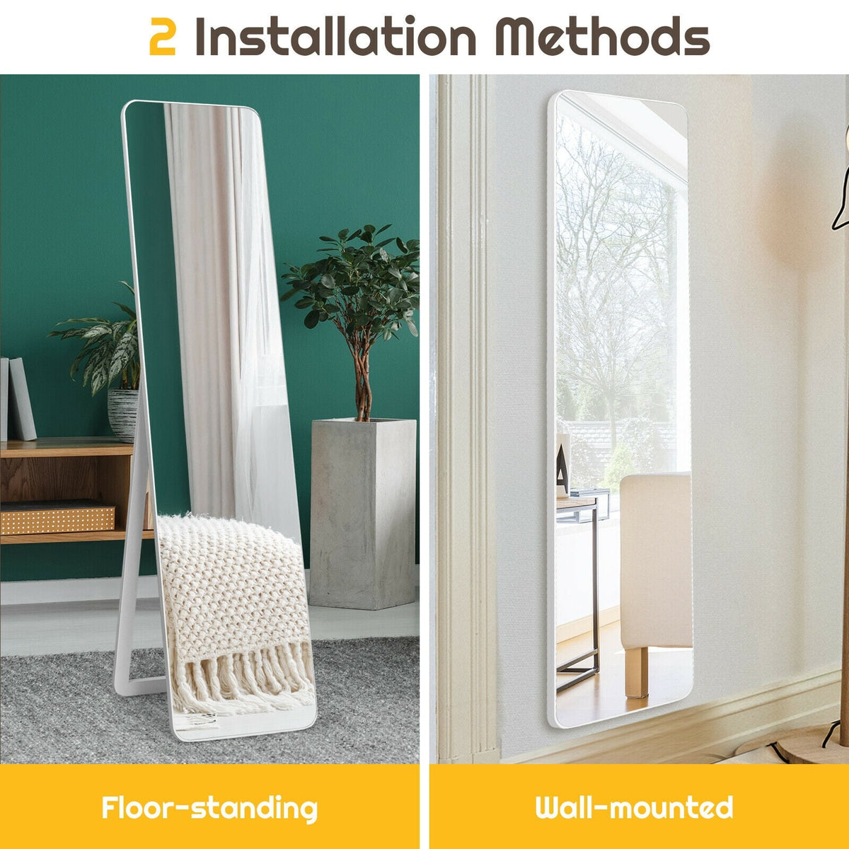 Full Length Frameless Wall Mountable Floor Mirror-White-Floor Mirrors-DECOROLALA