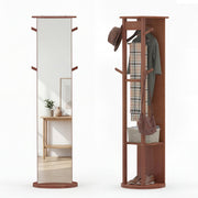 Full Length Mirror Coat Rack Solid Wood Standing Mirror-Walnut-Coat Racks & Hall Trees-DECOROLALA