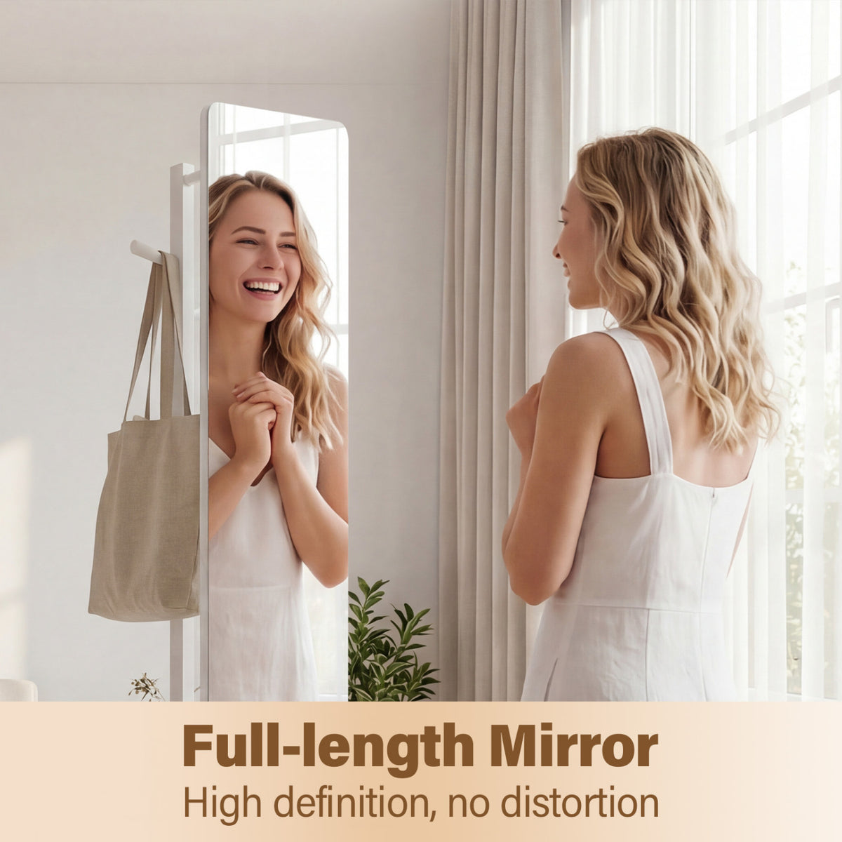 Full Length Mirror Coat Rack Swivel Floor Mirror for Bedroom-White-Coat Racks & Hall Trees-DECOROLALA